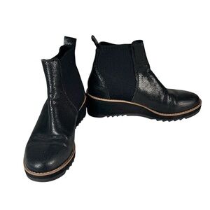 Eileen Fisher Lilou Wedge Chelsea Boot Black  Leather Size 7.5